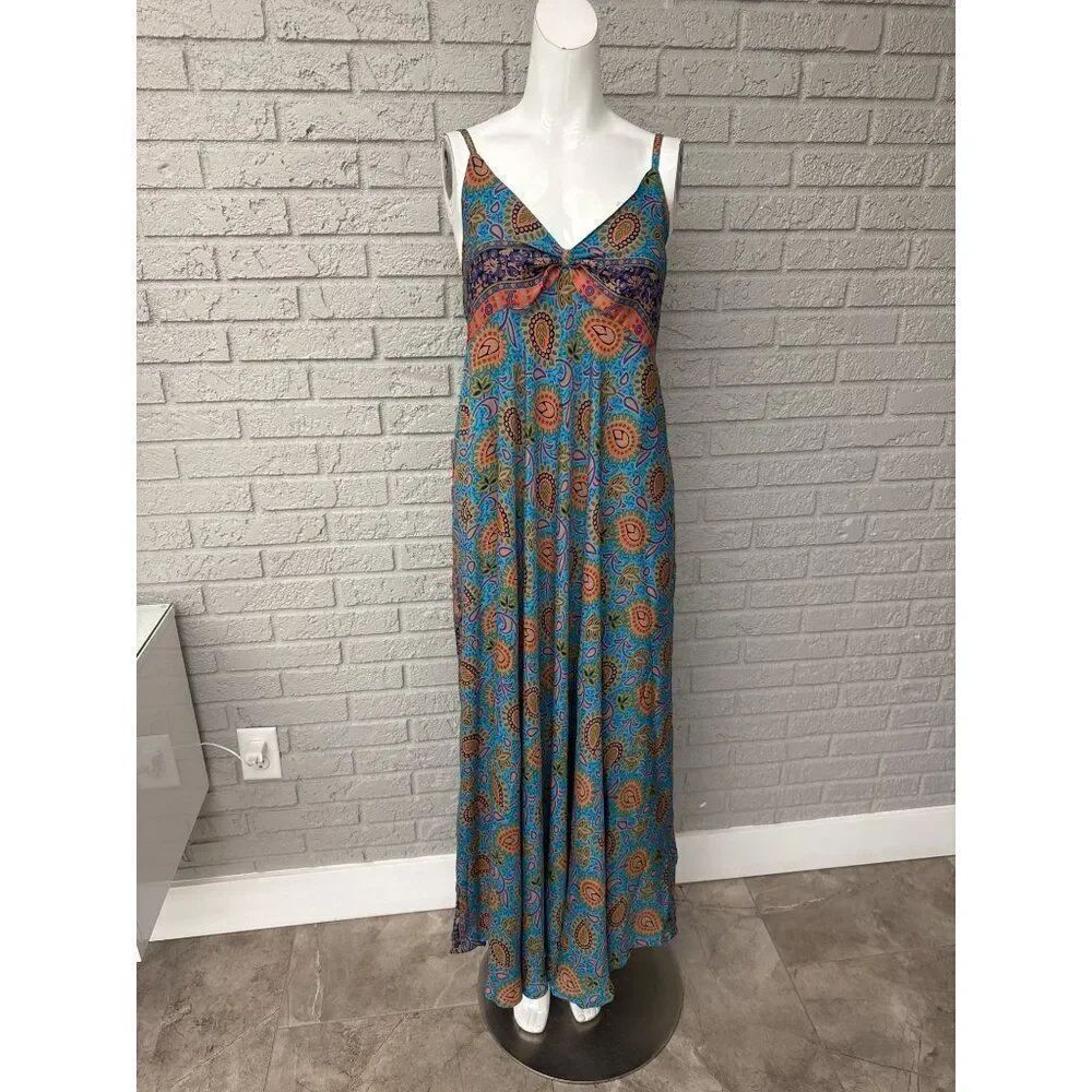 Devi Women Spaghetti Strap A-Line Paisley Print Maxi Dress One Size